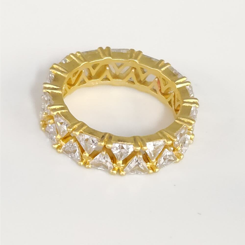 925 Sterling Silver Gold Tone Zirconia Eternity Band Ring Triangle Cut Size 6 - Picture 2 of 6
